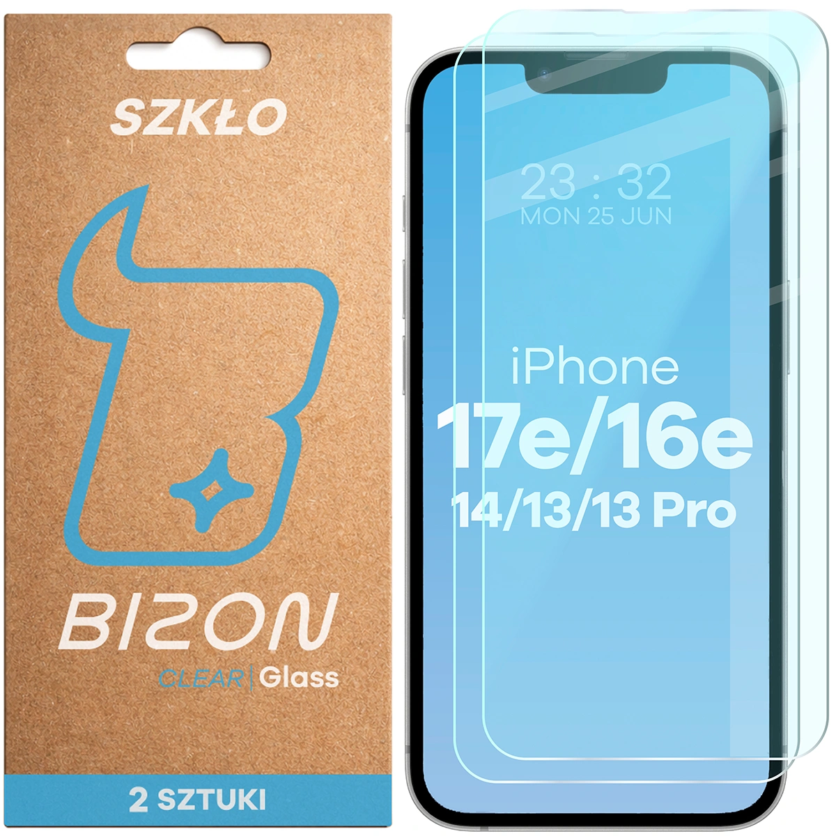 Szkło hartowane Bizon Glass Clear Duo do Apple iPhone 17e / Apple iPhone 16e / Apple iPhone 14 / Apple iPhone 13 Pro / Apple iPhone 13, 2 sztuki